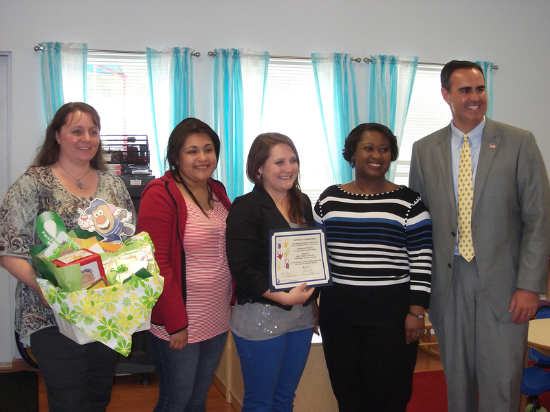 Shown are (l-r) Cara Melendez, Ruth Cruz Cordoba, assistant teacher; Hannah Cassidy, teacher; Mary Akins, regional coordinator for Head Start in Sussex; and Lopez. BY RACHEL SWICK MAVITY